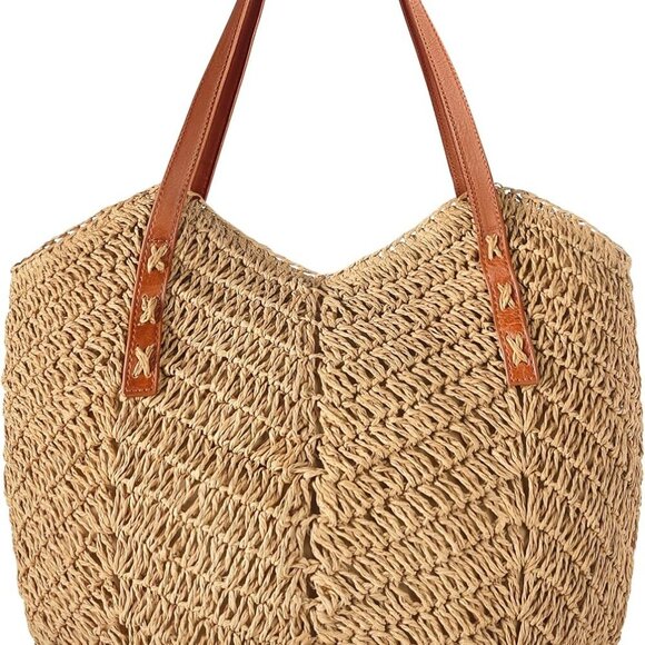 Beach Bags for Women - Straw Bag with Zipper, Soft Woven beach bag, Casual Straw - Picture 1 of 7